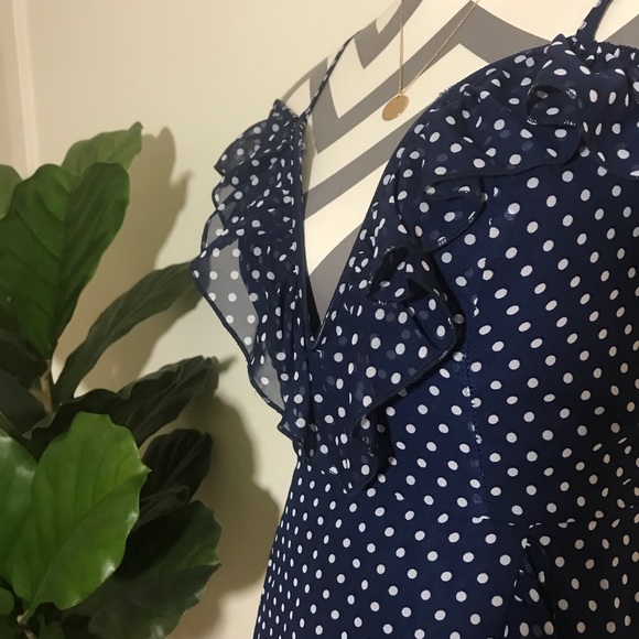 SIMPLEE polka dot ruffle off shoulder dress pin up - Picture 3 of 5